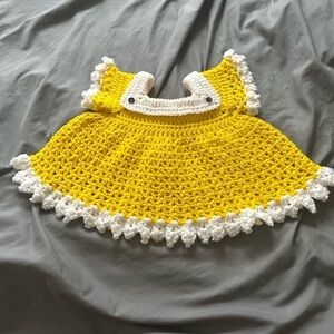 Yellow and White Crochet Kids Dress